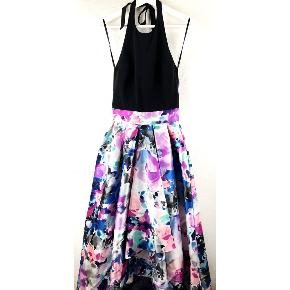 Ignite Evening Dress Floral High Low Formal Dress Neck Tie Size 4 Party Cocktail